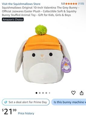 Squishmallows Valentina the Grey Bunny with Carrot Beanie Hat NWT